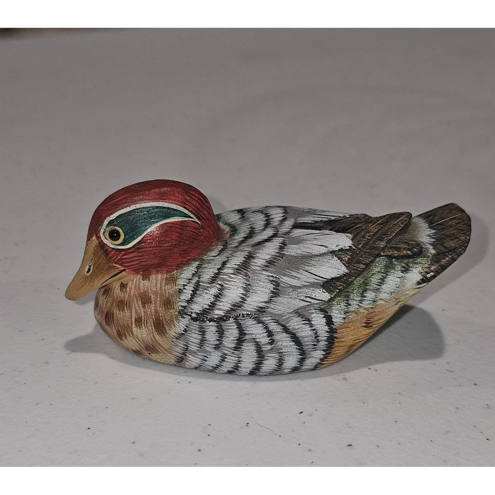 Vintage Penco Hand Carved Wood Duck Figurine New Bedford Mass Made in Hong Kong